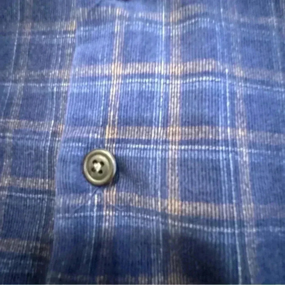 Peter Millar men’s micro corduroy button down shirt blue & tan plaid size M - Picture 4 of 10